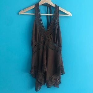 Susana Monaco Halter Crochet Lace Knit Top Size S